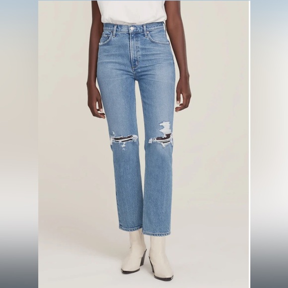 AGOLDE Wilder Mid Rise Straight Leg Cropped Distressed Jeans in Whiplash Size 25 - Picture 1 of 8